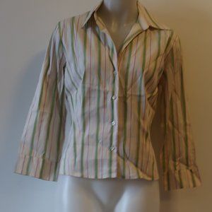 MORENO MARTINI BEIGE/PK/GREEN/BLUE STRIPED BUTTON DOWN SHIRT SZ L*